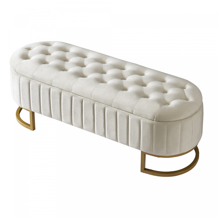 Amelia Elegant Velvet Button-Tufted Storage Bench with Metal Legs,Beige