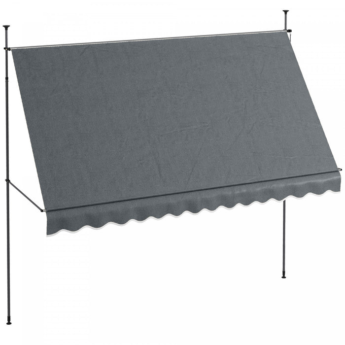 Outsunny 11.5' X 4' Manual Retractable Awning, Non-screw Freestanding Patio Sun Shade Shelter With Support Stand And Uv-resistant Fabric For Window, Door Porch, Deck, Dark Grey
