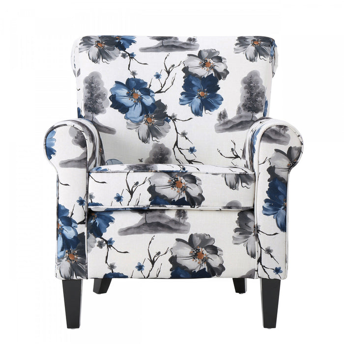 Pansy Floral Fabric Upholstered Accent Chair With Flared Arms And Wooden Legs,flower