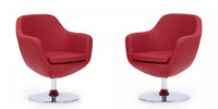 Caisson Modern Upholstered Swivel Lounge Chair in Red - Set of 2 