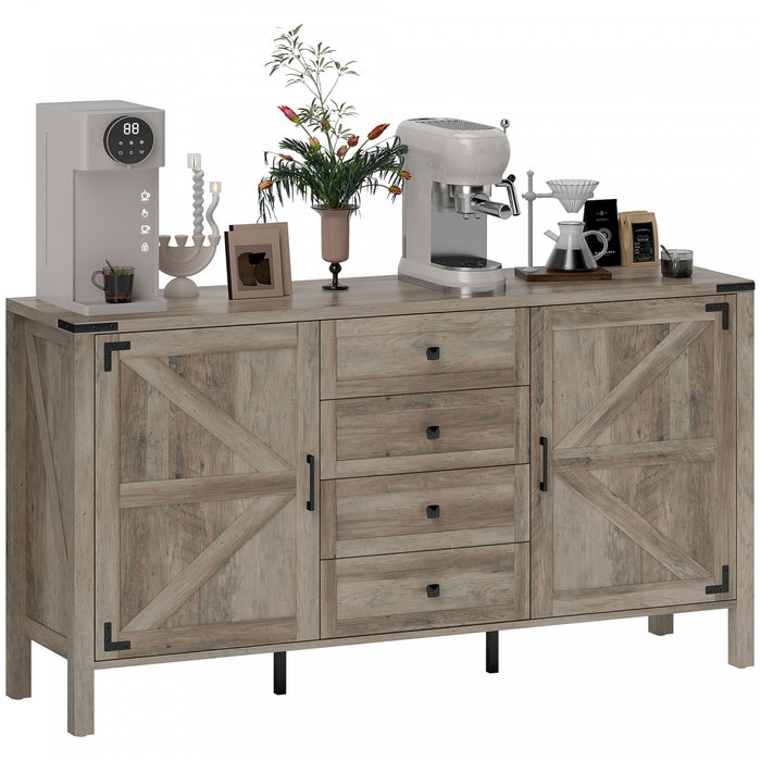 HOMCOM 59\" Farmhouse Sideboard Buffet Cabinet with 2 Barn Doors, Grey
