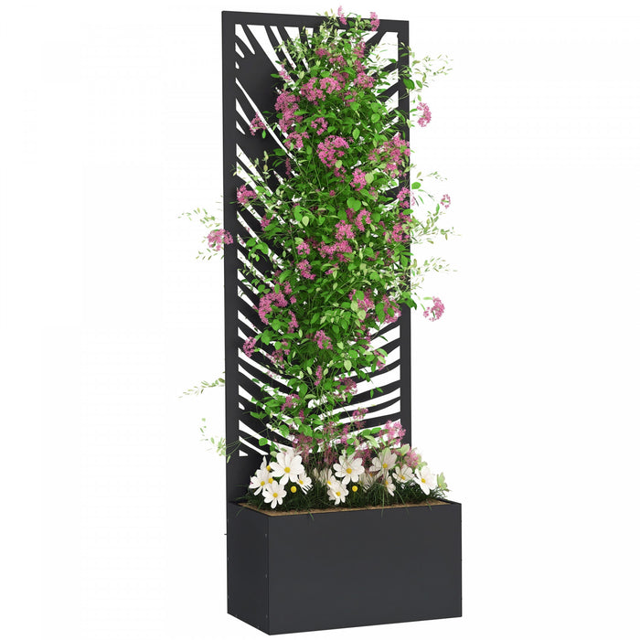 Outsunny Raised Garden Bed with Outdoor Privacy Screen, Wall-Mounted, Black