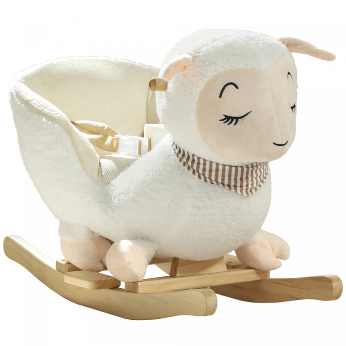 Qaba Baby Rocking Horse, Sheep Rocking Horse with Lullaby Song, Plush Stuffed Ride-on Animal Rocker for Boys and Girls Aged 18-36 Months, White