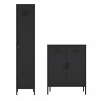 Naomi Modern 2-Piece Metal Storage Cabinets in Black 