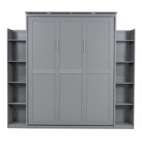 Glenn Engineered Wood Murphy Bed With Shelves And Led Lighting, Queen Size - Grey