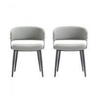 Luce Modern Textured Vegan Leather Metal Dining Chair in Stone Gray - Set of 2 