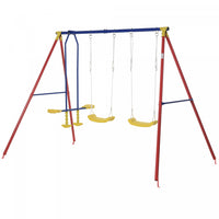 Outsunny Metal Swing Set With 2 Seats Glider A-frame Stand Adjustable Hanging Rope For Backyard Play