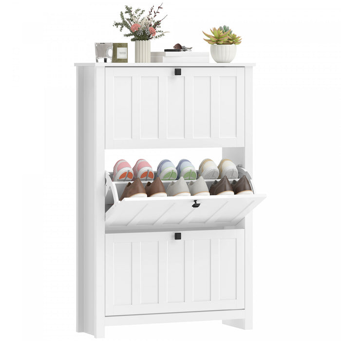 HOMCOM Narrow Shoe Cabinet with 3 Flip Drawers, Shoe Storage Cabinet, White