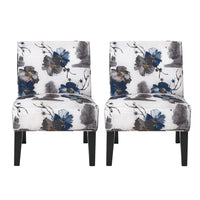 Oliver Linen-look Fabric Accent Chair Set Of 2 With Rubberwood Legs - Blue, Multicolour