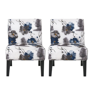 Oliver Linen-look Fabric Accent Chair Set Of 2 With Rubberwood Legs - Blue, Multicolour