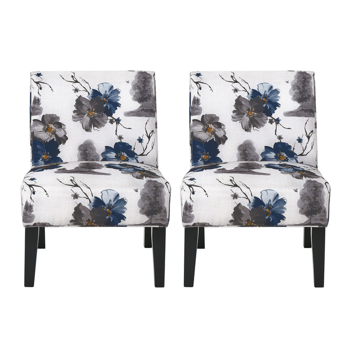 Oliver Linen-look Fabric Accent Chair Set Of 2 With Rubberwood Legs - Blue, Multicolour