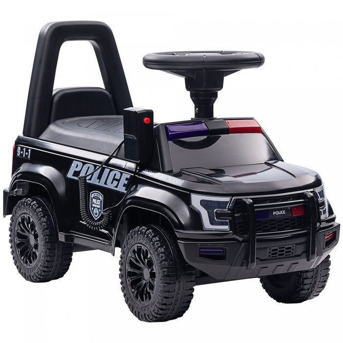 Aosom Kids Ride On Sliding Car With Hidden Under Seat Storage, Ride On Police Car For Toddler With Megaphone, Anti Dumping Device, Removable Backrest, Foot-to-floor Design, Black