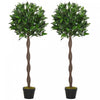 Outsunny 4FT Artificial Laurel Tree Set of 2, Lifelike Potted Fake Plant