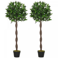 Outsunny 4FT Artificial Laurel Tree Set of 2, Lifelike Potted Fake Plant