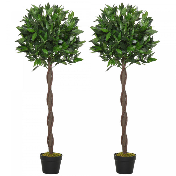 Outsunny 4FT Artificial Laurel Tree Set of 2, Lifelike Potted Fake Plant