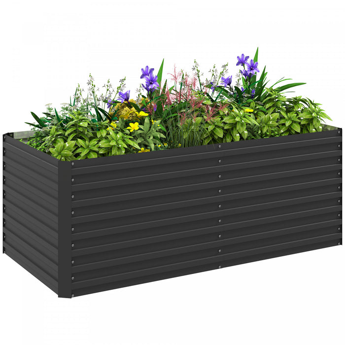 Outsunny Galvanized Raised Garden Bed, 5' x 3' x 2' Planter Box, Dark Grey