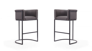 Cosmopolitan Mid-Century Modern Metal Upholstered Barstool in Graphite - Set of 2 Bar Stool