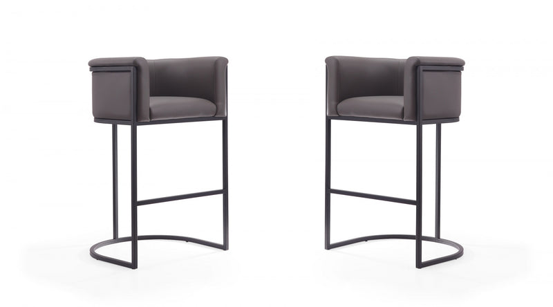 Cosmopolitan Mid-Century Modern Metal Upholstered Barstool in Graphite - Set of 2 Bar Stool