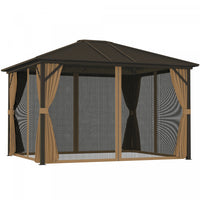 Outsunny 10' X 12' Deluxe Hardtop Gazebo With Curtains And Netting, Coffee