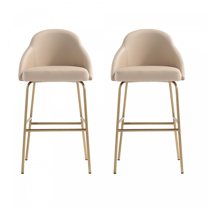 Gracie Modern Metal Upholstered Barstool in Tan and Gold - Set of 2