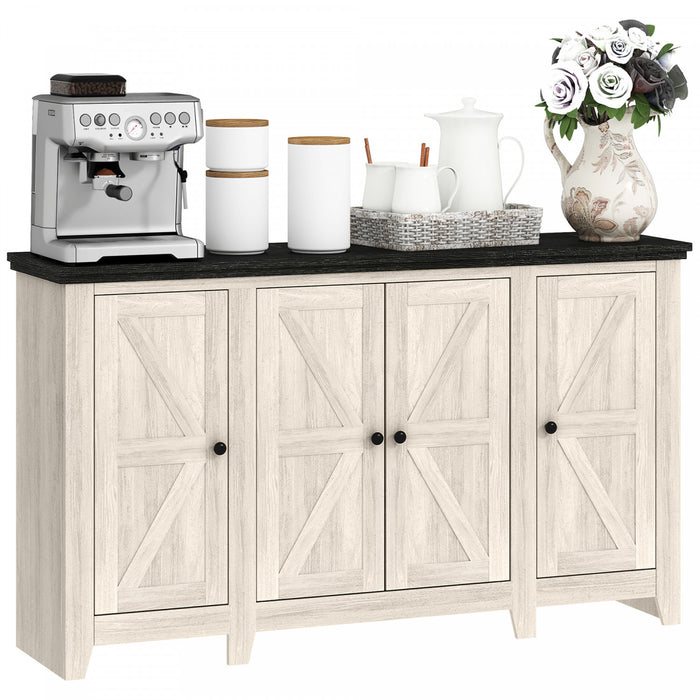 HOMCOM Sideboard Cabinet with Adjustable Shelves, Doors, White Wood Grain