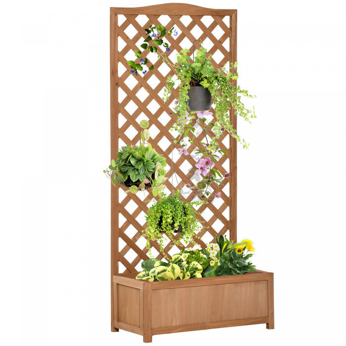 Outsunny 30\" X 14\" X 67\" Raised Garden Bed Wood Planter With Trellis For Vine Climbing, To Grow Vegetables, Herbs, And Flowers For Backyard, Patio, Brown