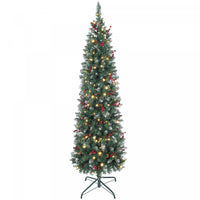 HOMCOM 6 ft Prelit Pencil Christmas Tree with Silver Glitter, Xmas Tree