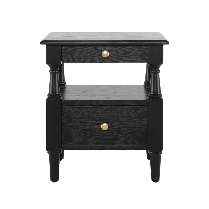 Emma 2-Drawer Wooden Bedroom Nightstand with Non-Slip Feet, Black
