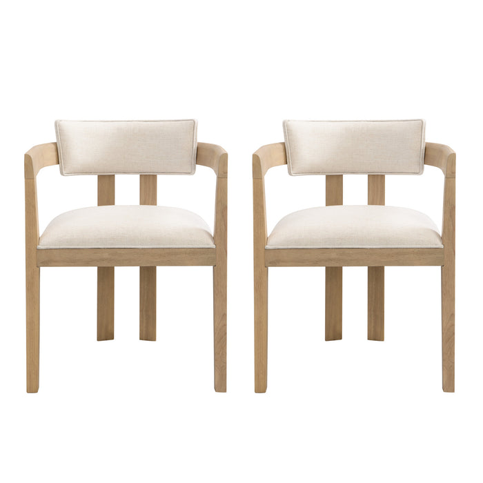 James Armrest Dining Chair Set Of 2 With Rubberwood Frame - Beige