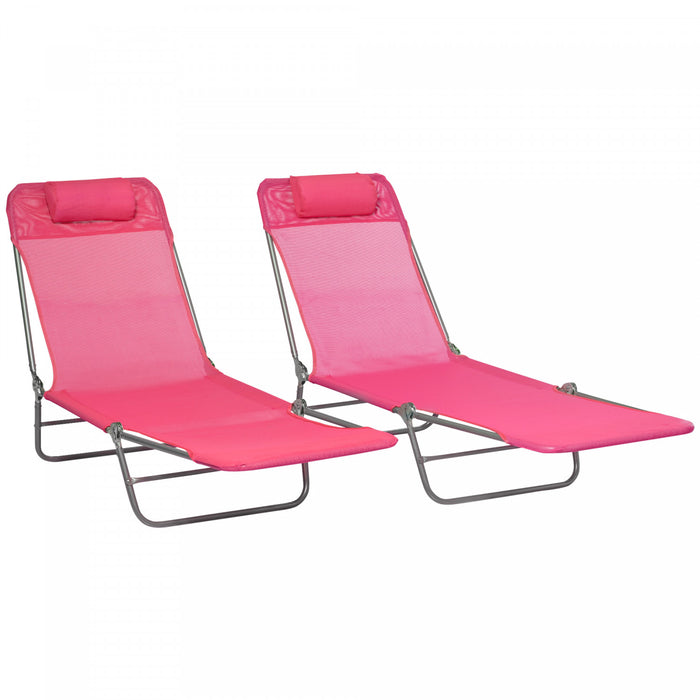 Outsunny 2-piece Folding Chaise Lounge, Reclining Sun Tanning Chairs, Pink