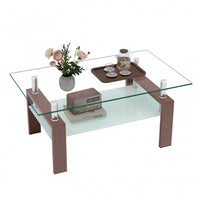 Liam Modern Rectangle Clear Tempered Glass Coffee Table,Walnut 