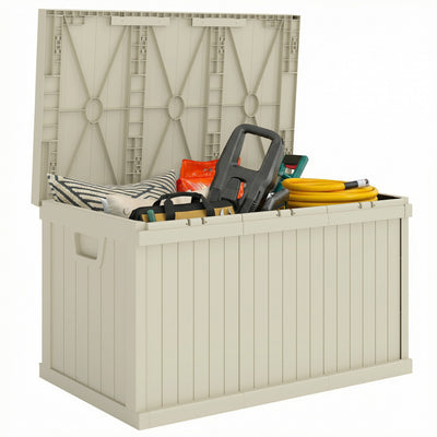 Outsunny 70 Gallon Deck Box, Resin Outdoor Storage Box with Handles, Sand