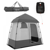 Outsunny Two Room Pop Up Shower Tent W/ Shower Bag, Floor, Carry Bag, Dark Grey