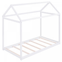 Susan Easy-clean Design Solid Wood House Bed With Roof Frame, Twin Size - White 