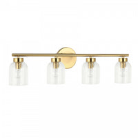 Dainolite Vienna 4 Light Incandescent Vanity Aged Brass Clear Ribbed Glass Lamp