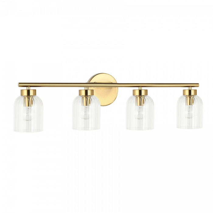 Dainolite Vienna 4 Light Incandescent Vanity Aged Brass Clear Ribbed Glass Lamp