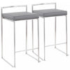 LumiSource Fuji Grey Faux Leather Contemporary Stackable Counter-Height Stool - Set of 2