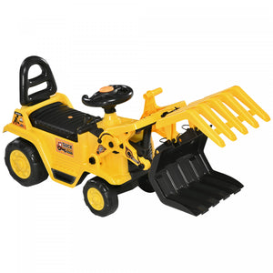 Aosom Toy Tractors For Kids Ride On Excavator With Grabber, Ride On Tractor Pretend Play, Construction Truck With Realistic Sound, Under Seat Storage, Wheels, Yellow