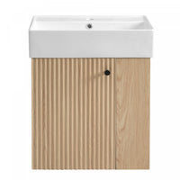Camille Floating Bathroom Vanity with Ceramic Sink and Right Side Storage, Natural 