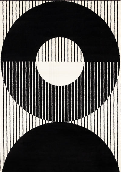 Forte Black White Stripes Contrasting Modern Area Rug - 5'3" x 7'5"|Carpette contrastante moderne Forte noire et blanche à motif de rayures - 5 pi 3 po x 7 pi 5 po