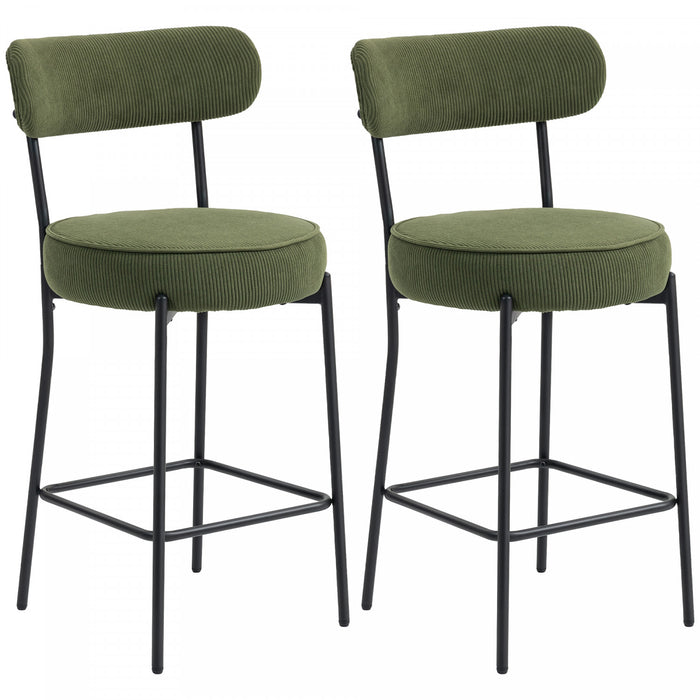 HOMCOM Modern Bar Stools Set of 2 27\" Counter Height Barstools, Green