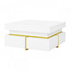 Ava High-Gloss Coffee Table with Storage Drawers and Gold Accents,White