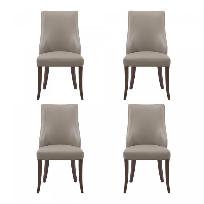 Connie Modern Vegan Leather and Velvet Wood Dining Chair in Taupe - Set of 4