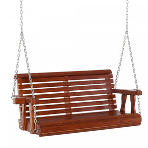 Outsunny 2 Seater Porch Swing Wooden Patio Swing Chair W/ Cup Holder Brown
