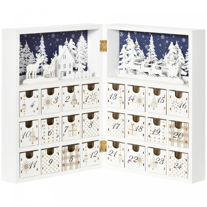Homcom 24 Days Wooden Christmas Advent Calendar Book For Kid Adult