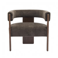 Olivia Velvet Upholstered Accent Armchair with Barrel Back Design and Rubber Wood Frame,Dark Brown Accent Chair 