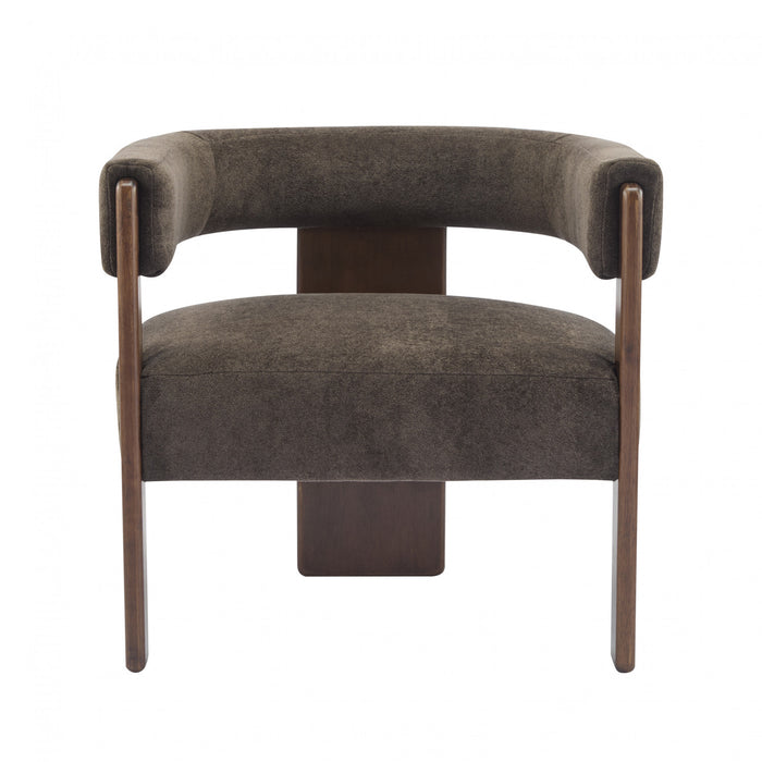 Olivia Velvet Upholstered Accent Armchair with Barrel Back Design and Rubber Wood Frame,Dark Brown Accent Chair
