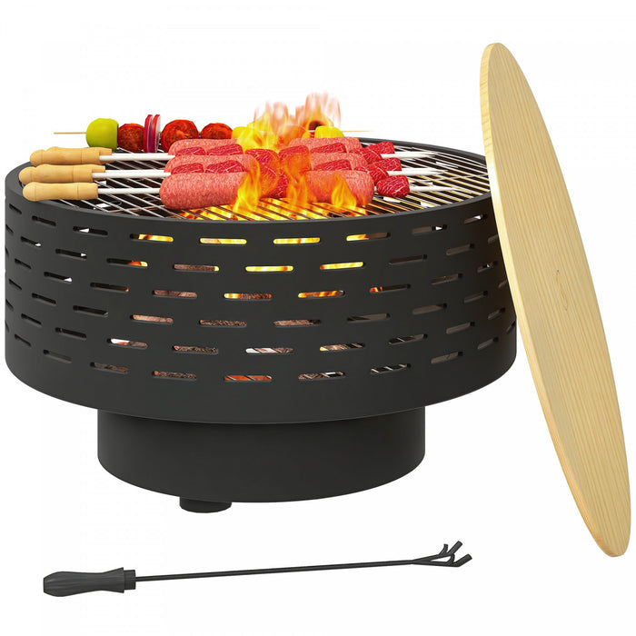 Outsunny 3-in-1 Fire Pit Outdoor Fire Bowl with Fire Basket Charcoal Grey