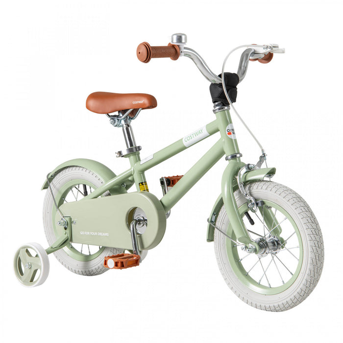 Costway 12\" Kids Bike With Adjustable Saddle Handlebar Removable Training Wheels Handbrake Green
