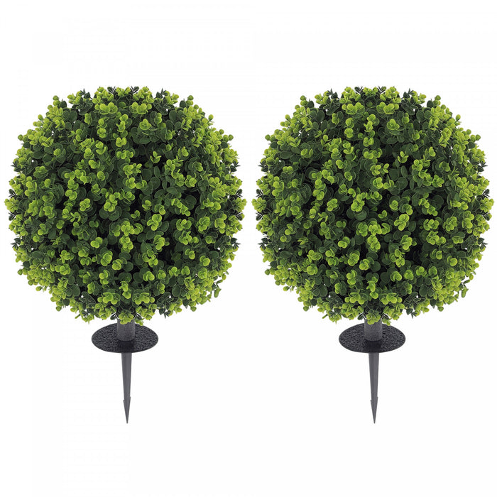HOMCOM 2 PCs Artificial Eucalyptus Topiary Ball with Ground Stakes